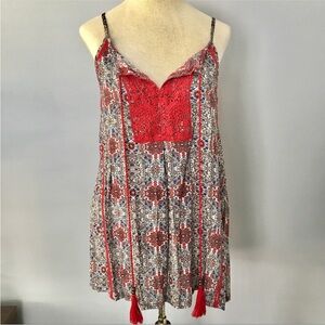 Alya Boho Sleeveless Blouse in Red, Blue & Cream